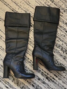 Miss Sixty Black Leather High Heel Fold-Over Knee Boots